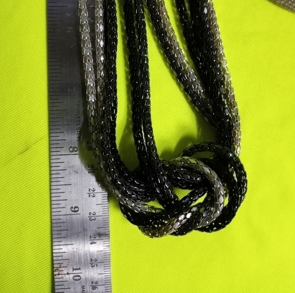 Two tone black silvertone mesh multi layer knot necklace - Picture 2 of 4